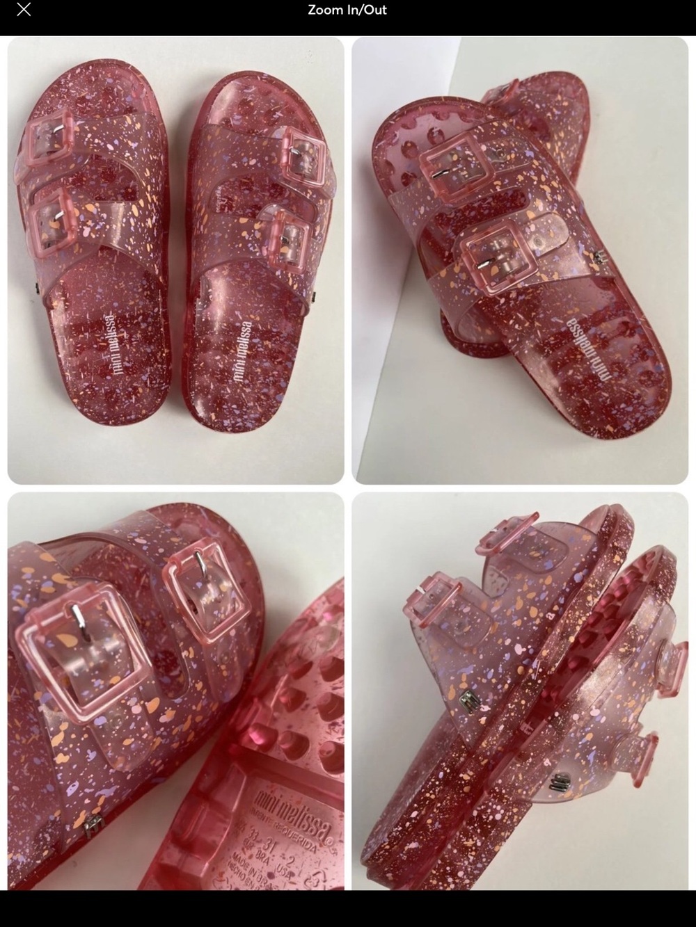 Mini Melissa Pink Glitter Jelly Slide Sandals size 3 brand new in box